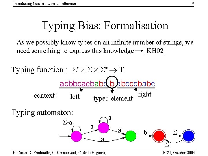 8 Introducing bias in automata inference Typing Bias: Formalisation As we possibly know types