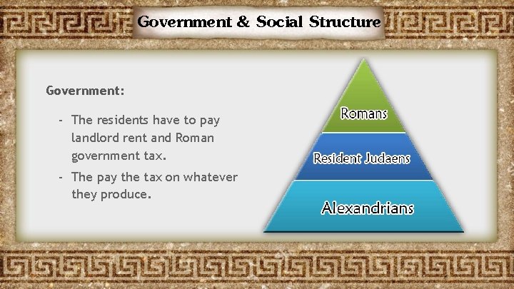 Government & Social Structure Government: - The residents have to pay landlord rent and