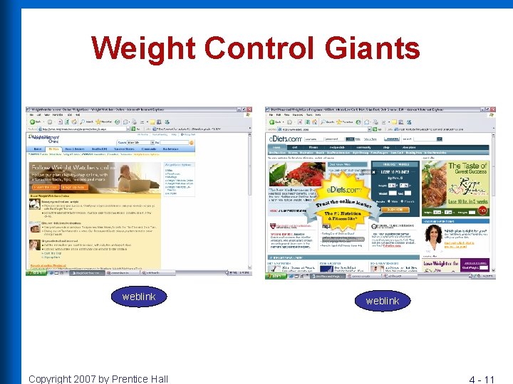 Weight Control Giants weblink Copyright 2007 by Prentice Hall weblink 4 - 11 