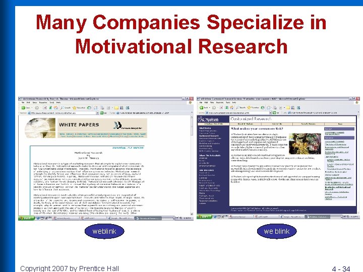 Many Companies Specialize in Motivational Research weblink Copyright 2007 by Prentice Hall we blink