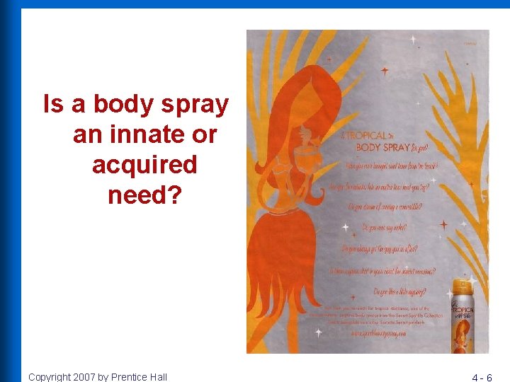 Is a body spray an innate or acquired need? Copyright 2007 by Prentice Hall