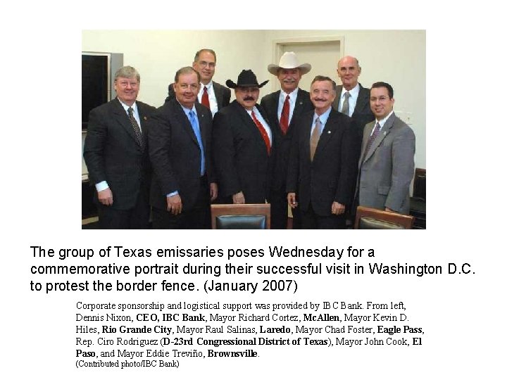 The group of Texas emissaries poses Wednesday for a commemorative portrait during their successful