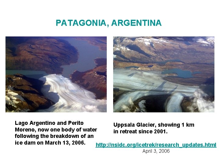 PATAGONIA, ARGENTINA Lago Argentino and Perito Uppsala Glacier, showing 1 km Moreno, now one