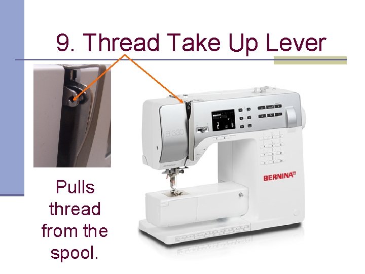 9. Thread Take Up Lever Pulls thread from the spool. 
