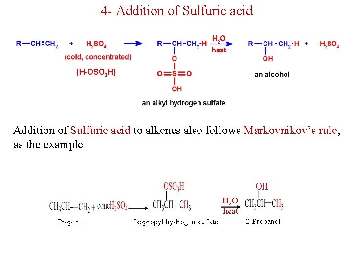 4 - Addition of Sulfuric acid heat (H-OSO 3 H) Addition of Sulfuric acid 4 - Addition of Sulfuric acid heat (H-OSO 3 H) Addition of Sulfuric acid