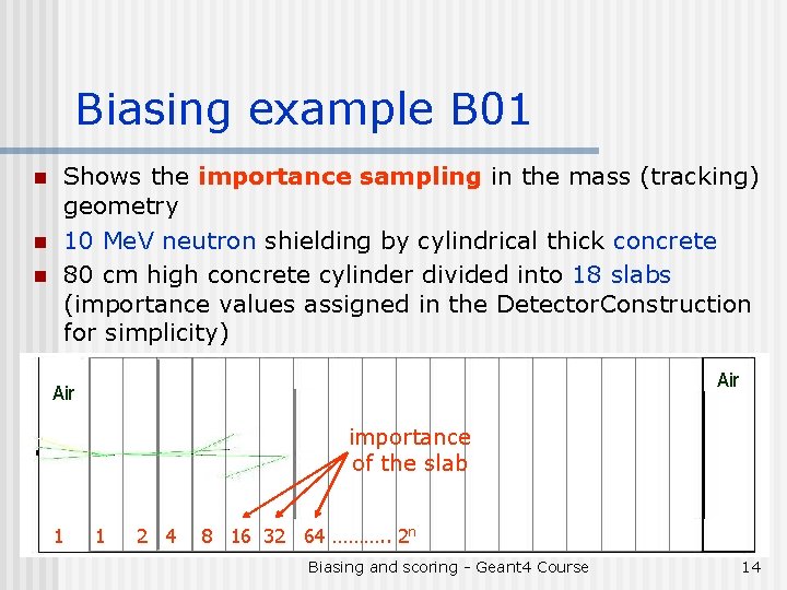 Biasing example B 01 n n n Shows the importance sampling in the mass