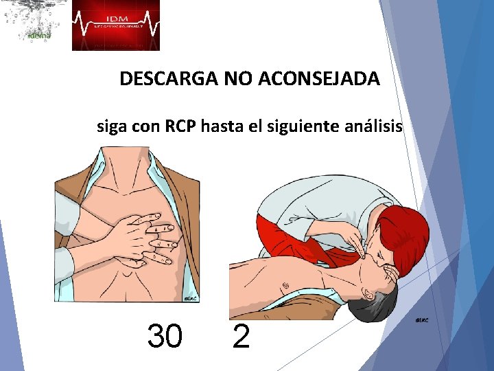 DESCARGA NO ACONSEJADA siga con RCP hasta el siguiente análisis 30 2 