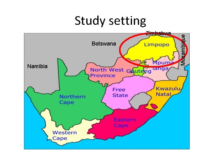 Zimbabwe Botswana Namibia Mozambique Study setting 