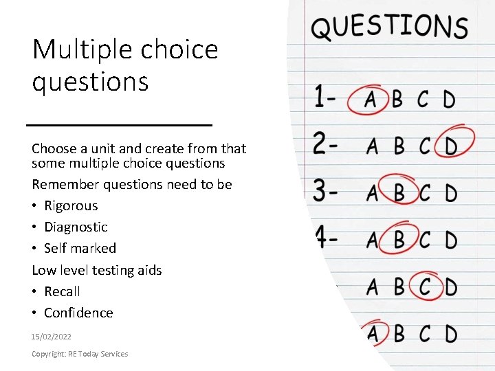 Multiple choice questions Choose a unit and create from that some multiple choice questions