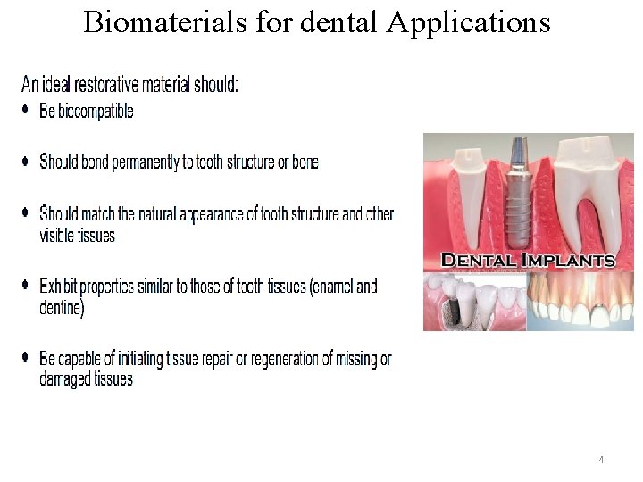 Biomaterials for dental Applications 4 