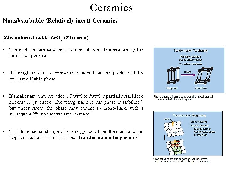 Ceramics Nonabsorbable (Relatively inert) Ceramics Zirconium dioxide Zr. O 2 (Zirconia) § These phases