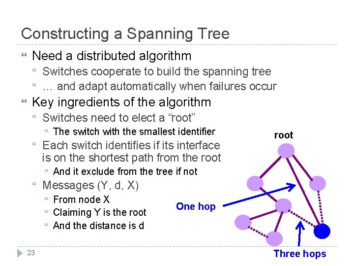 Constructing a Spanning Tree Need a distributed algorithm Switches cooperate to build the spanning