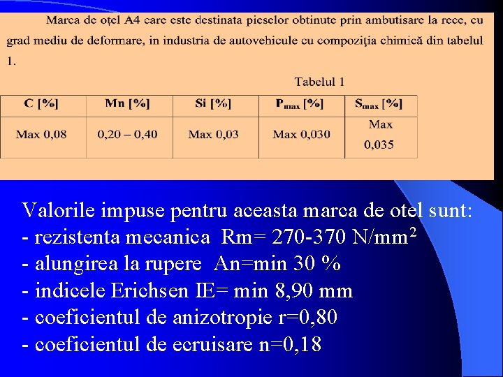 Valorile impuse pentru aceasta marca de otel sunt: - rezistenta mecanica Rm= 270 -370