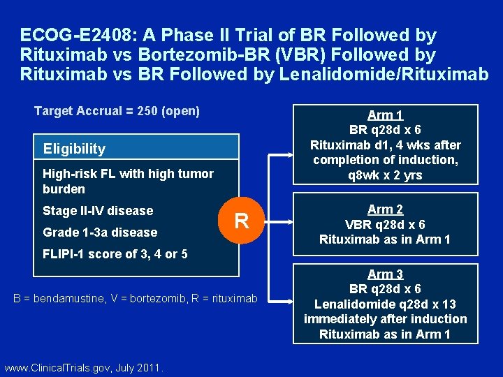 ECOG-E 2408: A Phase II Trial of BR Followed by Rituximab vs Bortezomib-BR (VBR)