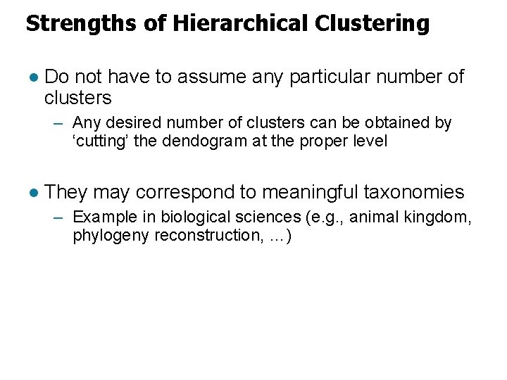 Strengths of Hierarchical Clustering l Do not have to assume any particular number of