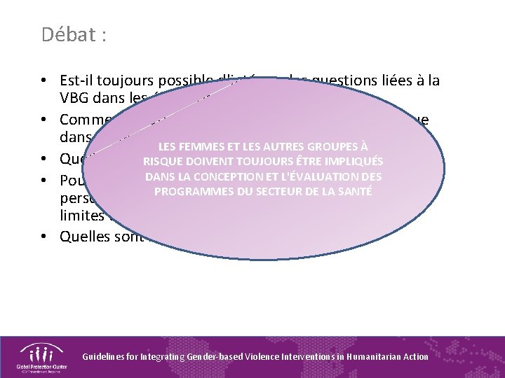 Débat : • Est-il toujours possible d'intégrer les questions liées à la VBG dans