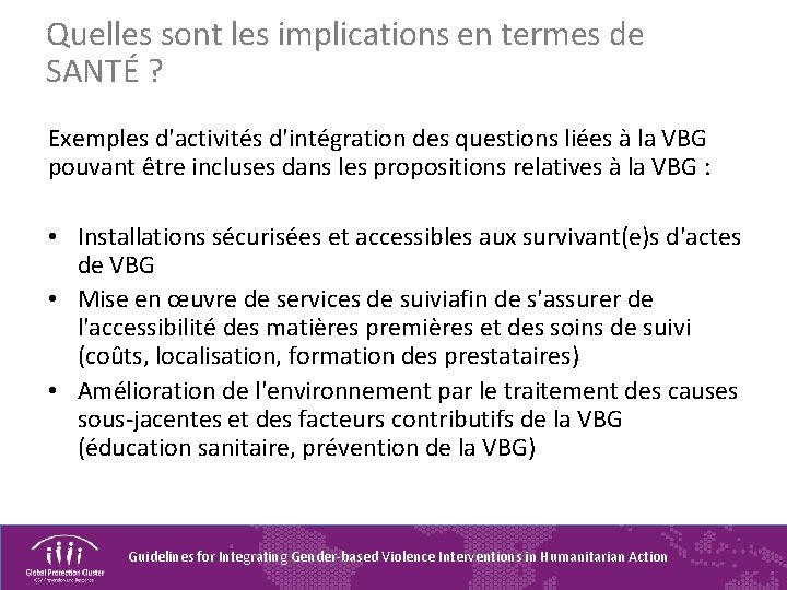 Quelles sont les implications en termes de SANTÉ ? Exemples d'activités d'intégration des questions