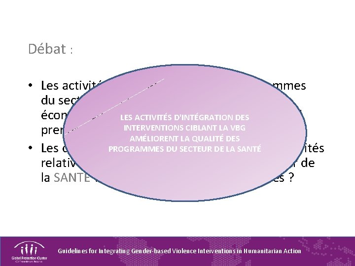 Débat : • Les activités relatives à la VBG des programmes du secteur de