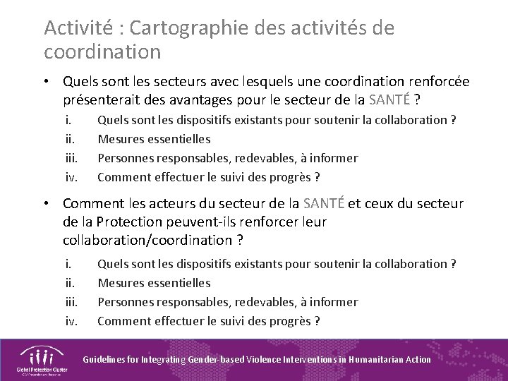 Activité : Cartographie des activités de coordination • Quels sont les secteurs avec lesquels