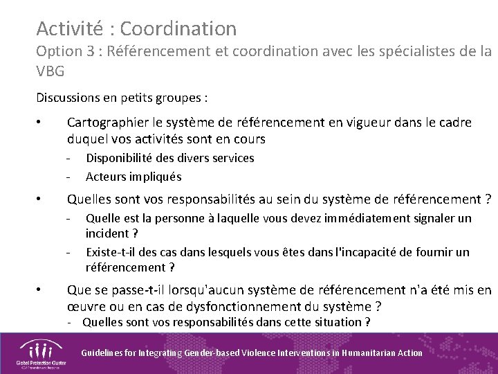 Activité : Coordination Option 3 : Référencement et coordination avec les spécialistes de la