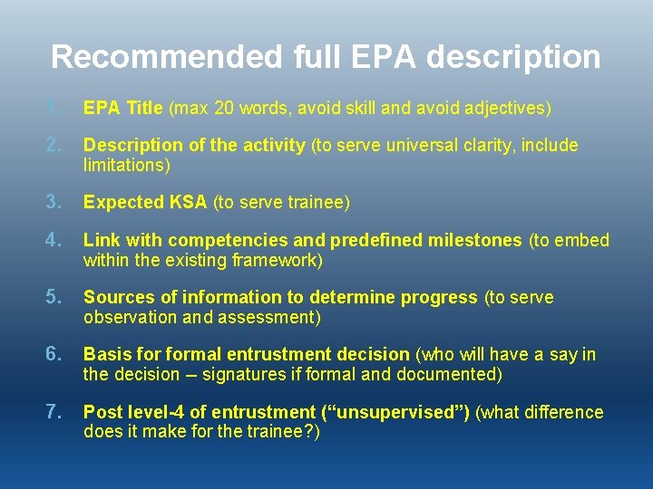 Recommended full EPA description 1. EPA Title (max 20 words, avoid skill and avoid