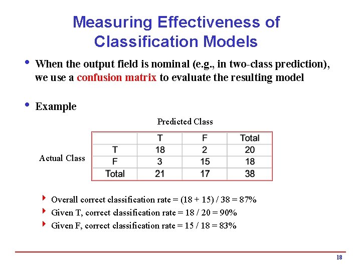 Measuring Effectiveness of Classification Models i When the output field is nominal (e. g.