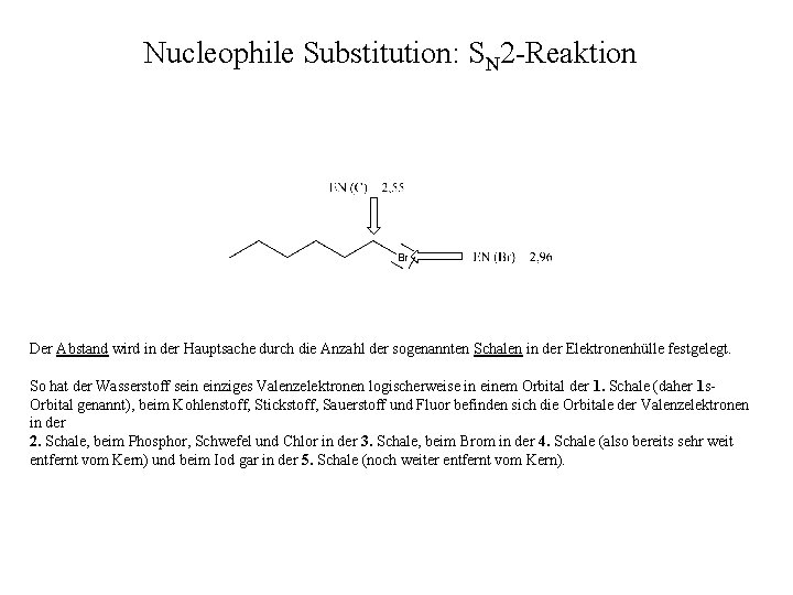 Nucleophile Substitution: SN 2 -Reaktion Der Abstand wird in der Hauptsache durch die Anzahl