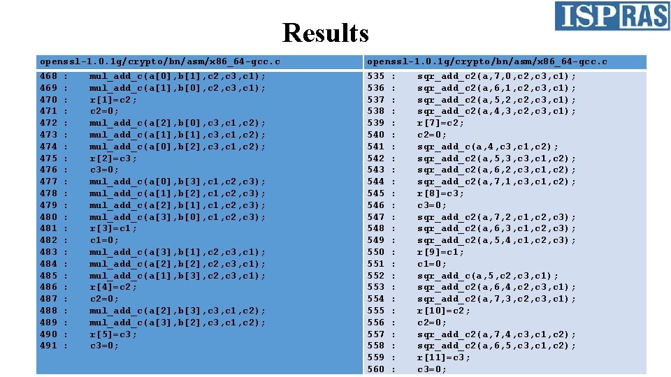 Results openssl-1. 0. 1 g/crypto/bn/asm/x 86_64 -gcc. c 468 469 470 471 472 473