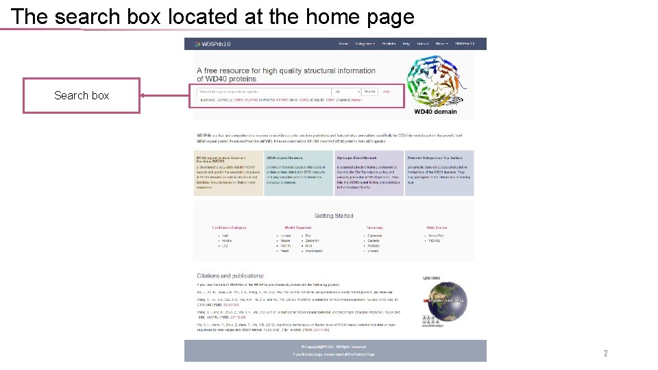 The search box located at the home page Search box 2 