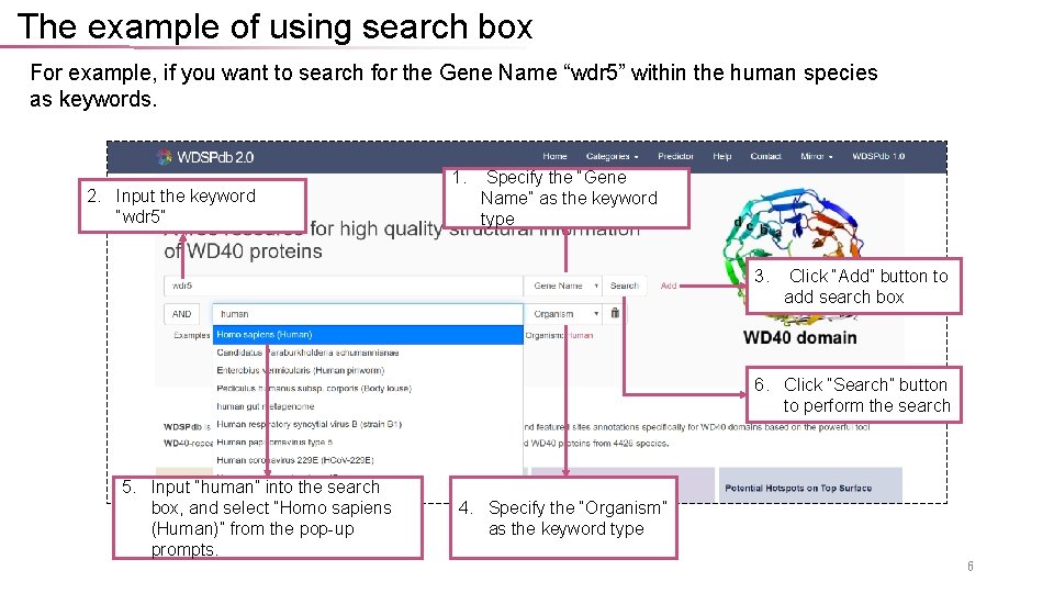 The example of using search box For example, if you want to search for