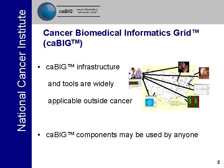 National Cancer Institute Cancer Biomedical Informatics Grid™ (ca. BIGTM) • ca. BIG™ infrastructure and