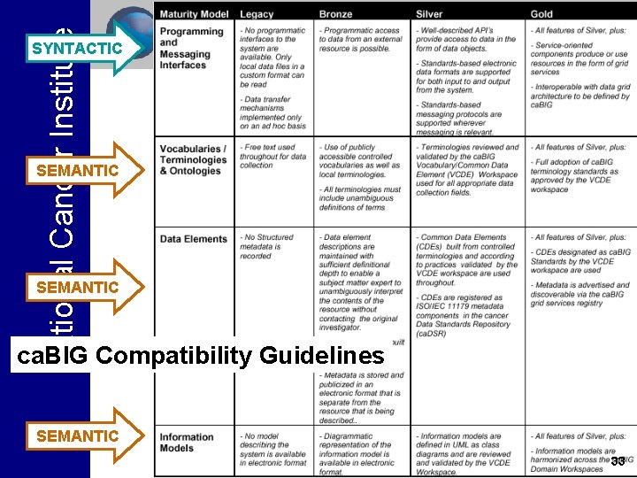 National Cancer Institute SYNTACTIC SEMANTIC ca. BIG Compatibility Guidelines SEMANTIC 33 National Cancer Institute SYNTACTIC SEMANTIC ca. BIG Compatibility Guidelines SEMANTIC 33