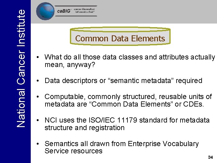 National Cancer Institute Common Data Elements • What do all those data classes and