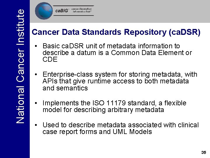 National Cancer Institute Cancer Data Standards Repository (ca. DSR) • Basic ca. DSR unit