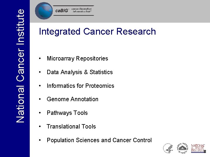 National Cancer Institute Integrated Cancer Research • Microarray Repositories • Data Analysis & Statistics National Cancer Institute Integrated Cancer Research • Microarray Repositories • Data Analysis & Statistics
