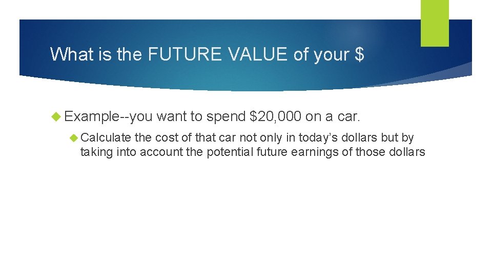 What is the FUTURE VALUE of your $ Example--you Calculate want to spend $20,