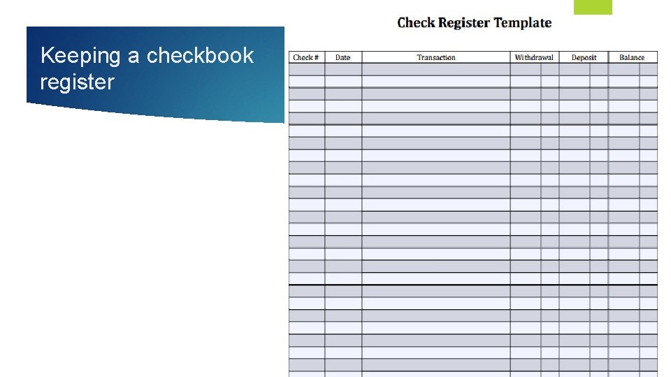 Keeping a checkbook register 