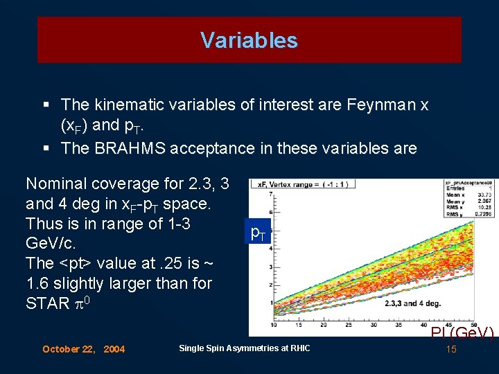 Variables § The kinematic variables of interest are Feynman x (x. F) and p.