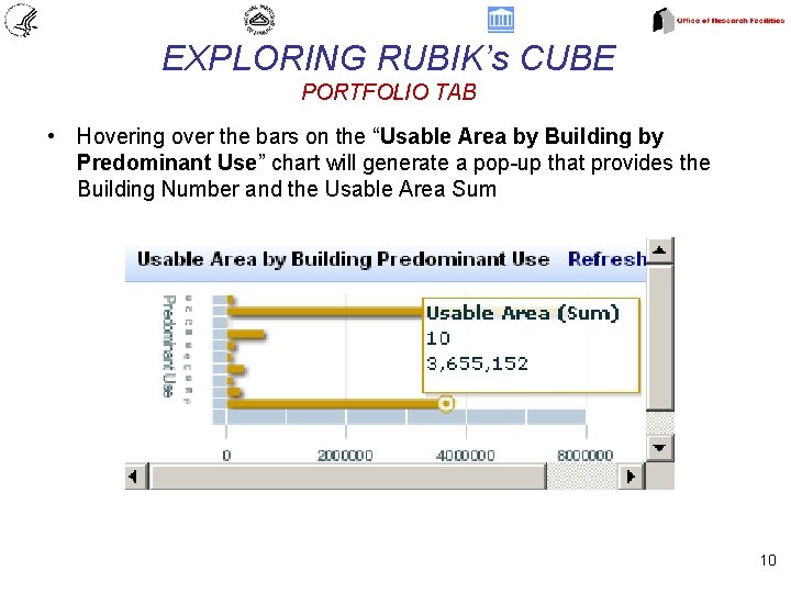 EXPLORING RUBIK’s CUBE PORTFOLIO TAB • Hovering over the bars on the “Usable Area