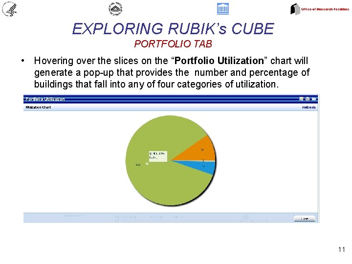 EXPLORING RUBIK’s CUBE PORTFOLIO TAB • Hovering over the slices on the “Portfolio Utilization”