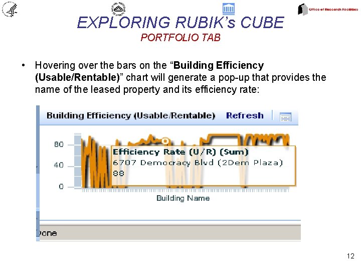 EXPLORING RUBIK’s CUBE PORTFOLIO TAB • Hovering over the bars on the “Building Efficiency