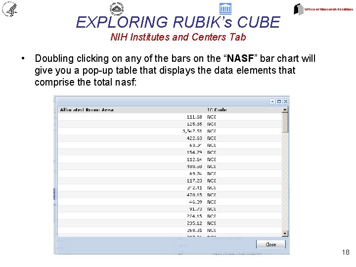 EXPLORING RUBIK’s CUBE NIH Institutes and Centers Tab • Doubling clicking on any of