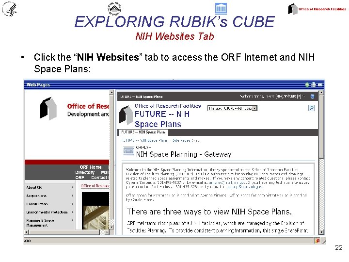 EXPLORING RUBIK’s CUBE NIH Websites Tab • Click the “NIH Websites” tab to access