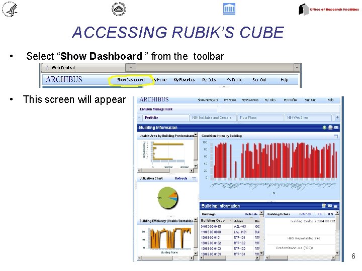 ACCESSING RUBIK’S CUBE • Select “Show Dashboard ” from the toolbar • This screen