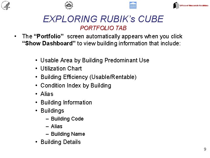 EXPLORING RUBIK’s CUBE PORTFOLIO TAB • The “Portfolio” screen automatically appears when you click