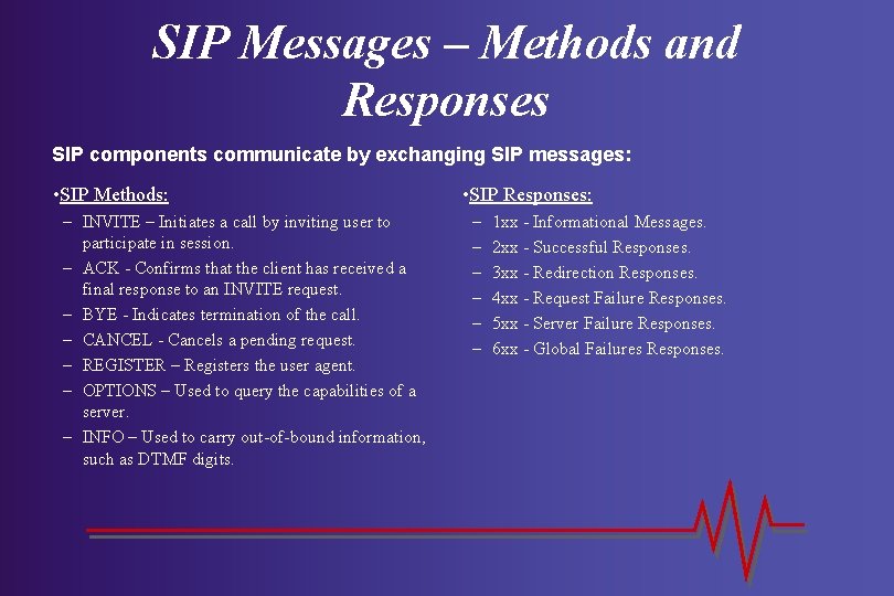 SIP Messages – Methods and Responses SIP components communicate by exchanging SIP messages: •