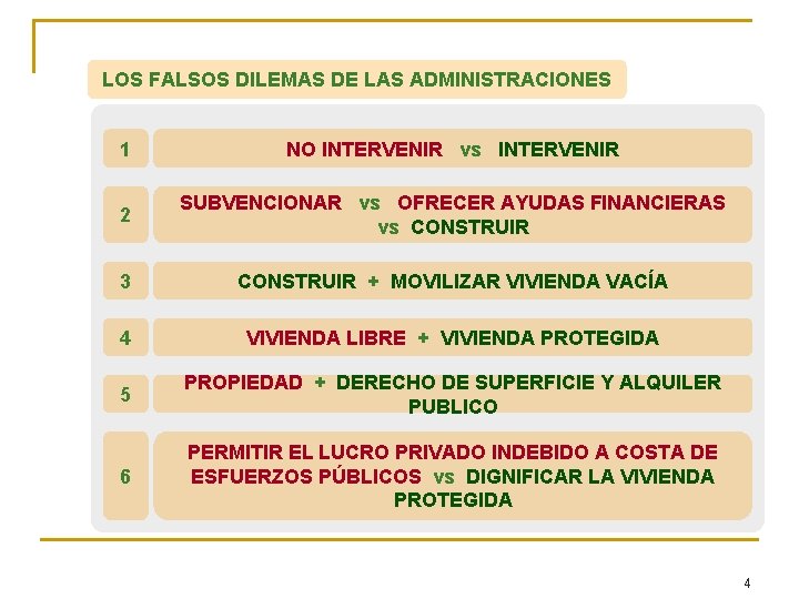 LOS FALSOS DILEMAS DE LAS ADMINISTRACIONES 1 NO INTERVENIR vs INTERVENIR 2 SUBVENCIONAR vs