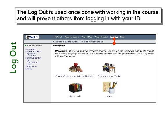 Log Out The Log Out is used once done with working in the course