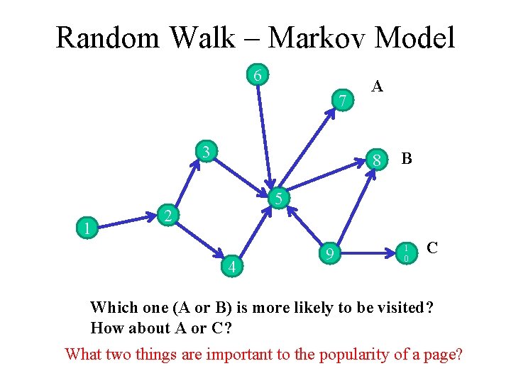 Random Walk – Markov Model 6 7 3 1 A 8 B 5 2