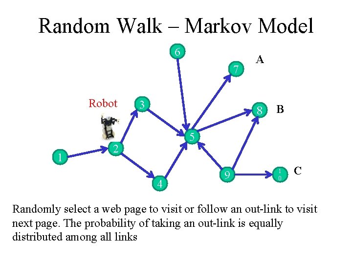 Random Walk – Markov Model 6 7 Robot 1 3 A 8 B 5
